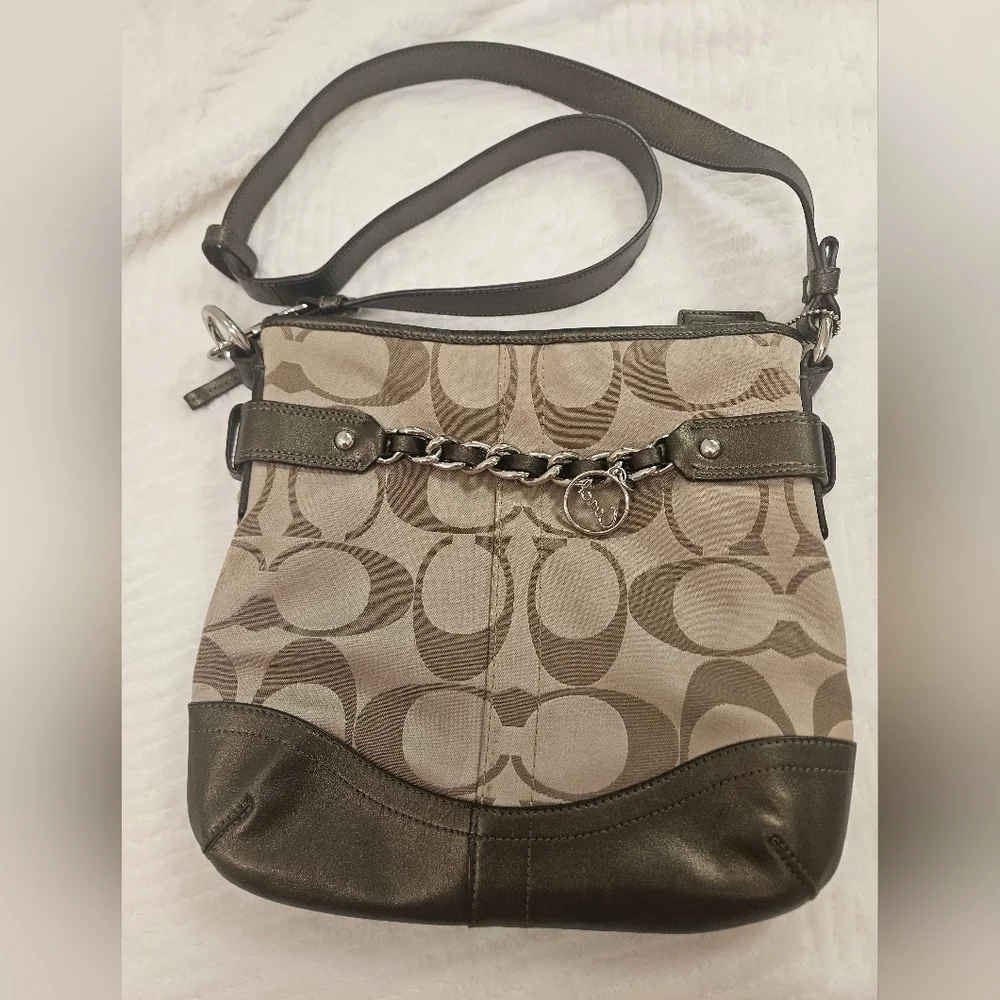 Coach Canvas Signature Chain Duffle Hangbag W/ Crossbody and Shoulder Bag - Picture 5 of 17